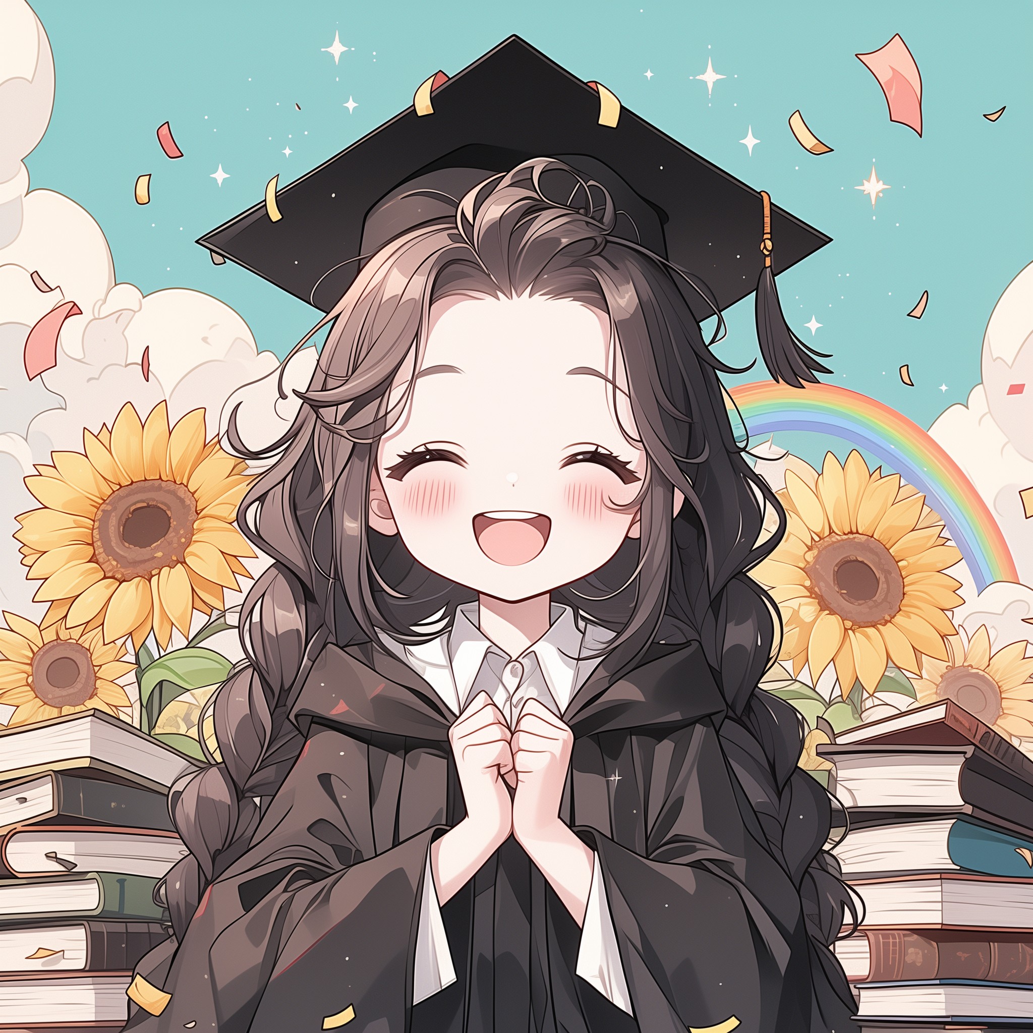 女学霸可爱漫画头像，学业蒸蒸日上