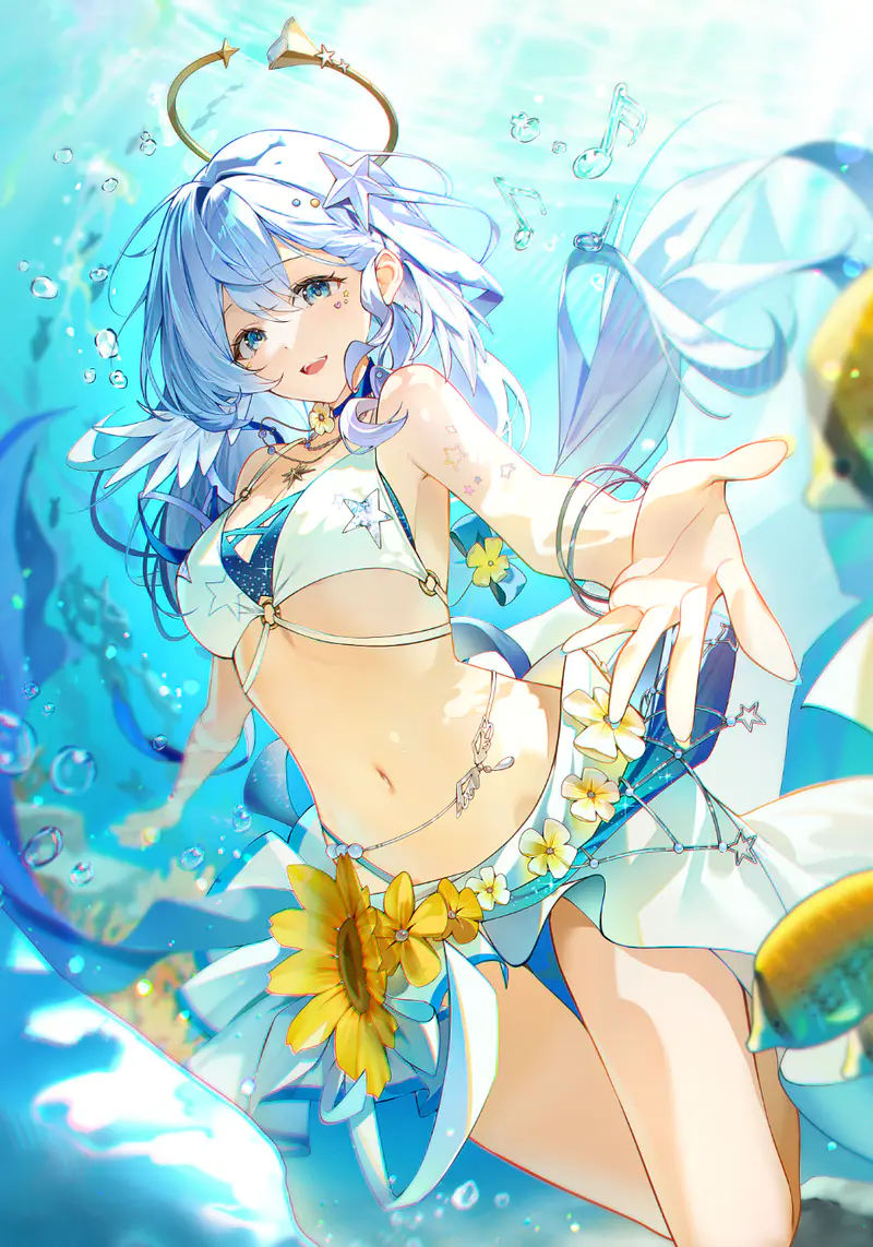 星穹铁道知更鸟晴歌美图：千星城夏日泳装，折纸小鸟伴游